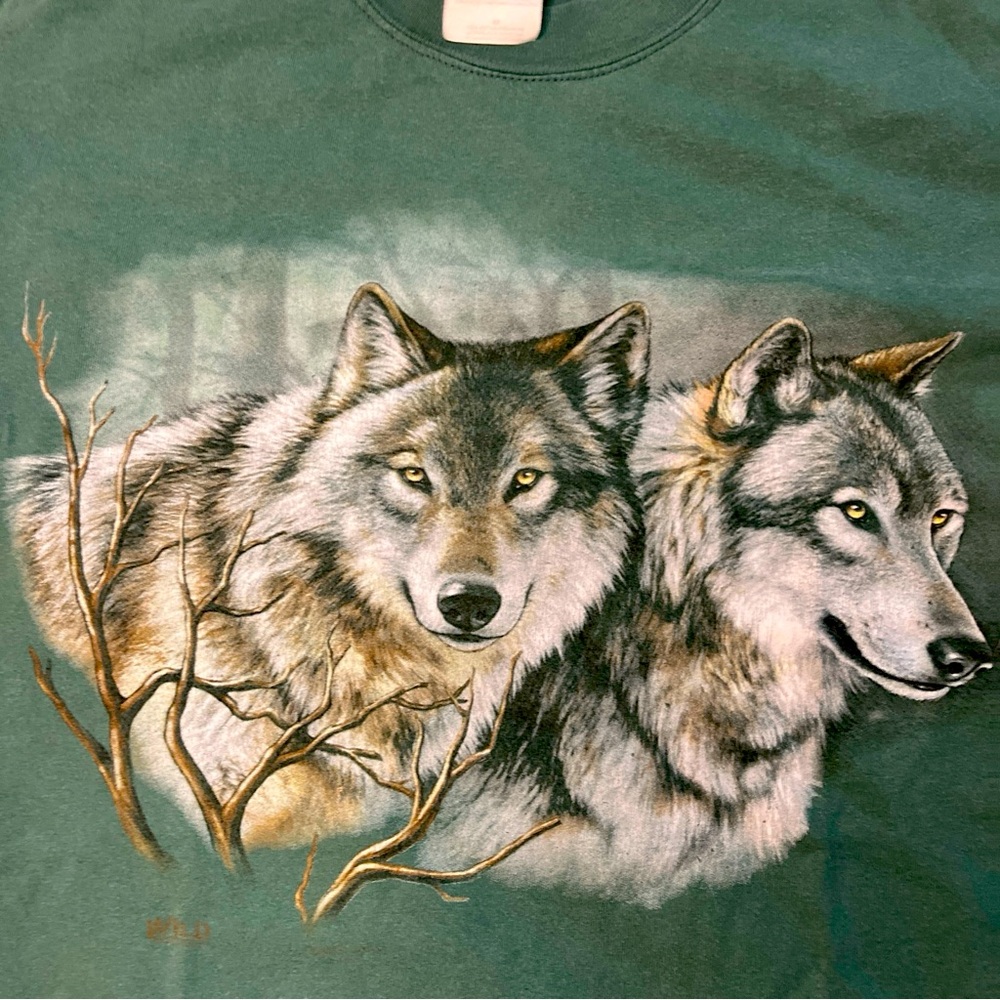 Vintage Fort Worth Zoo T Shirt Wolf Duo Green Size - Medium  (FAST SHIPPING)